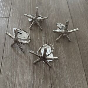 NEW Lot of‎ 4 Sur La Table Silver Starfish Napkin Rings Made in India NWT
